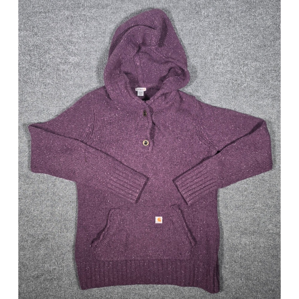 Carhartt Kids Purple Knit Henley Hoodie Sweater S 4/6 Lambswool Blend 101430 507
